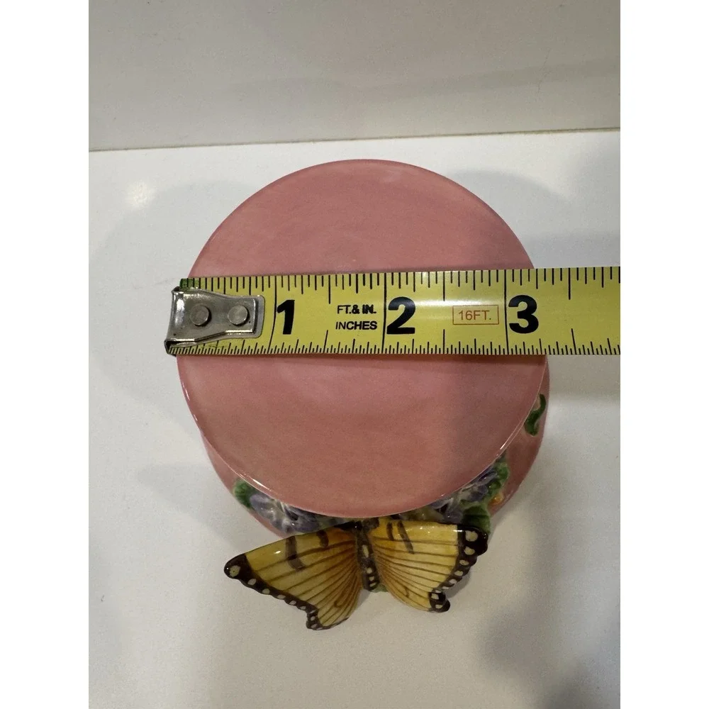 Vintage Fitz & Floyd Essentials Lidded Butterfly Trinket Box Dish Pink & Yellow